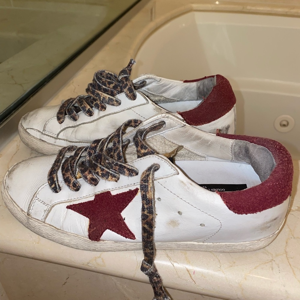 Golden Goose White Leather Leopard Print Sneakers